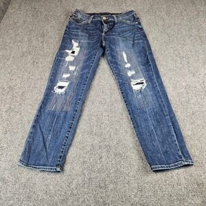 Rock & Republic Womens Distressed Patched Straight Leg Jeans Dark Wash Size 4